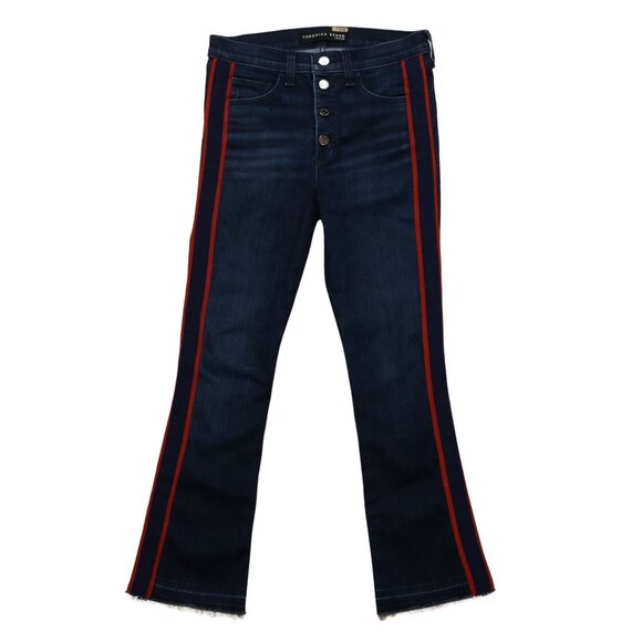 Veronica Beard Jeans Style JO720003 Carolyn Midnight Wash Red Stripe Button Fly - Picture 1 of 10